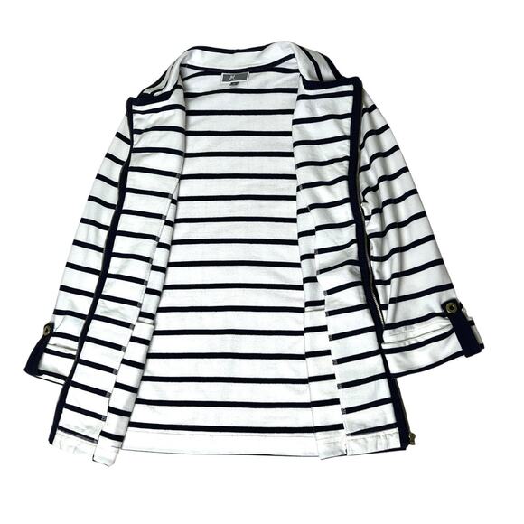 JM Collection Jacket Womens Medium Navy Blue White Stripe Full Zip Nautical - Picture 7 of 9